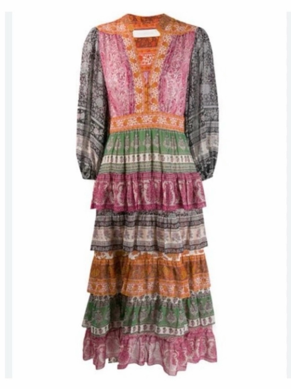Zimmermann Multicolor Tiered Maxi Dress — Pink, Green, Orange, Black